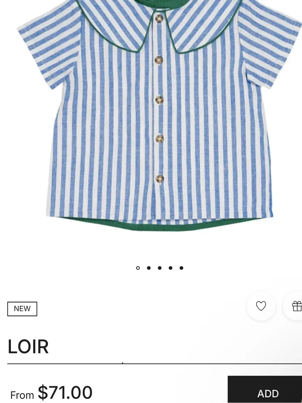 Loir Lorette Cotton Linen‎ Blue & White Striped Button Down Top Baby 12 Months